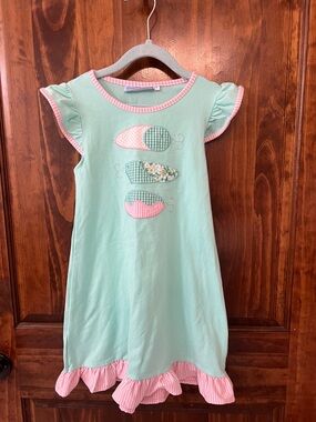 Girls' Mint Green Casual Dress with Pink Trim